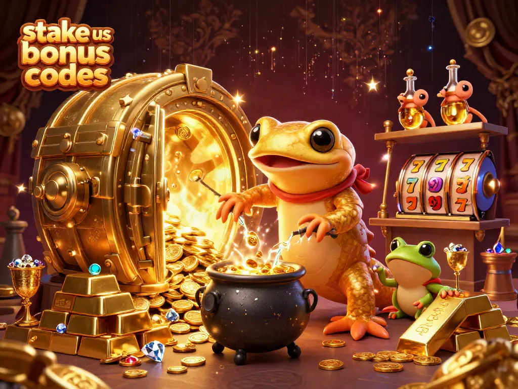 Experience winning opportunities with stake us bonus codes and vibrant gaming elements in this detailed scene.