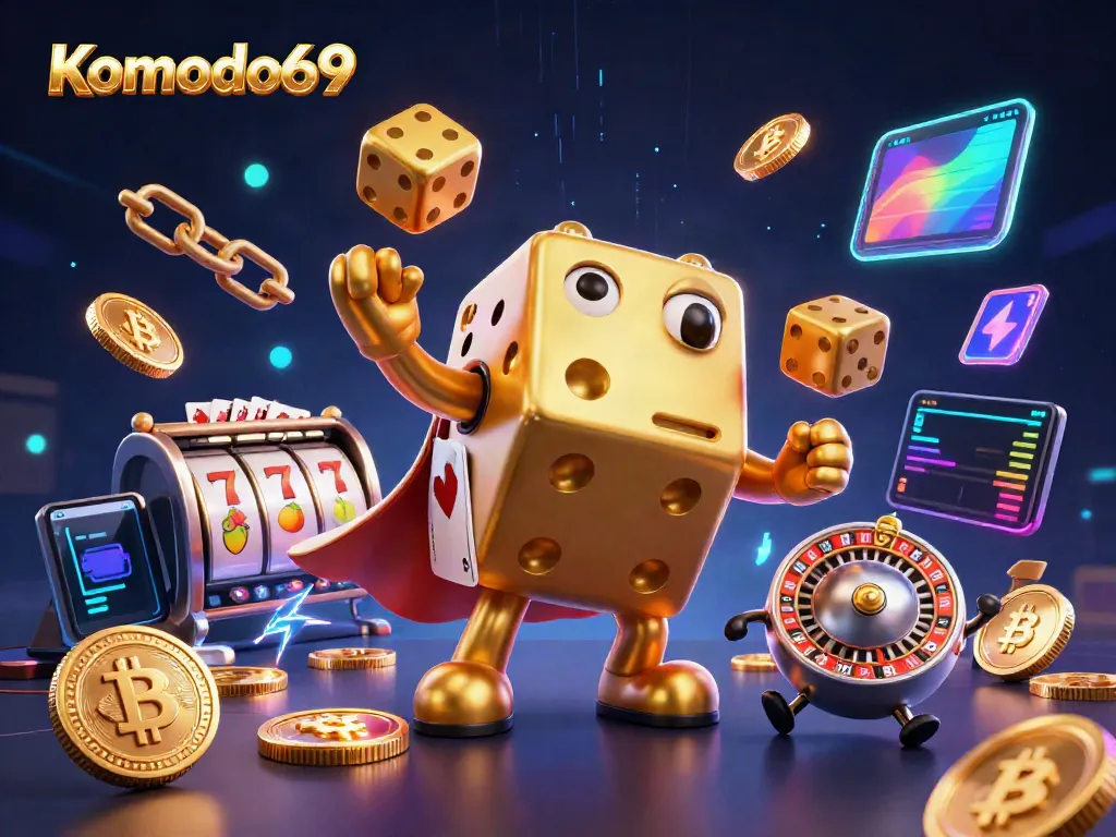 Komodo69 menghadirkan pengalaman bermain dengan dadu emas raksasa dan elemen slot berwarna-warni.