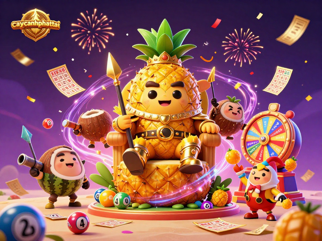 Experience the vibrant game excitement with caycanhphattai featuring a golden pineapple king and dynamic lottery elements.