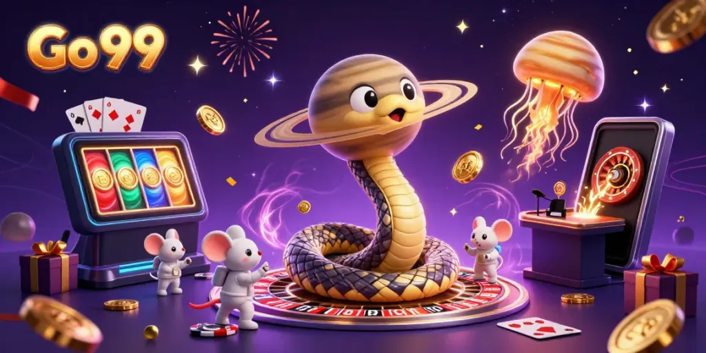 Experience high stakes at Go 99 with a vibrant 3D casino scene featuring unique gaming elements.