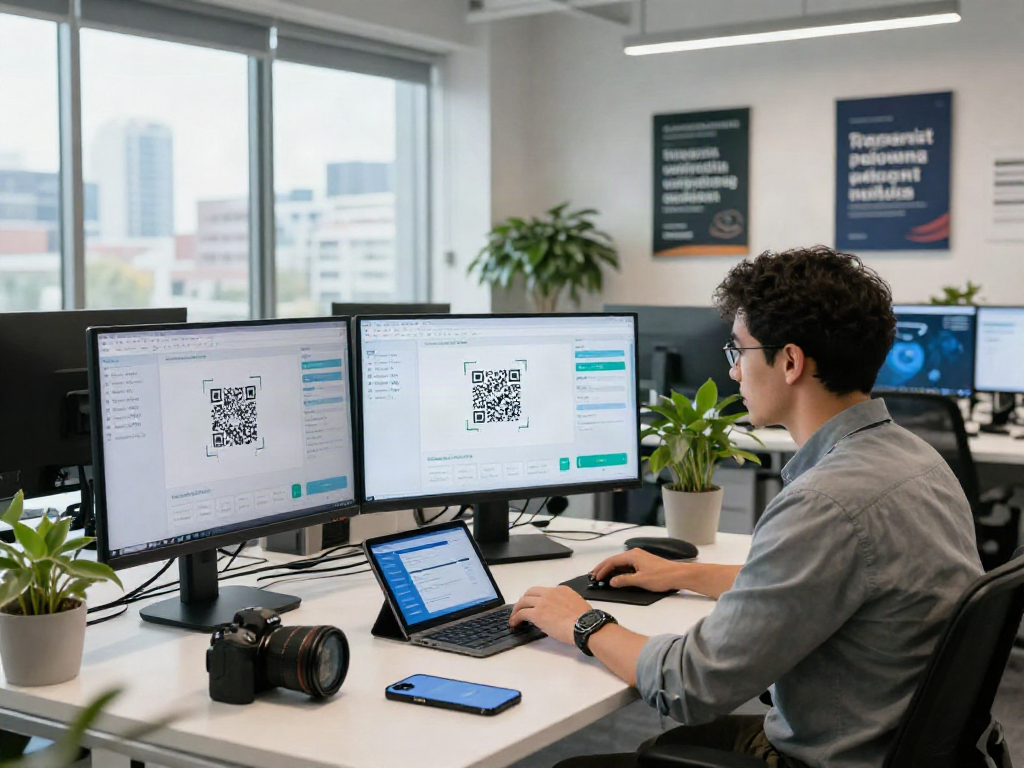 Professional analyzing slot qris transactions in a modern fintech office.