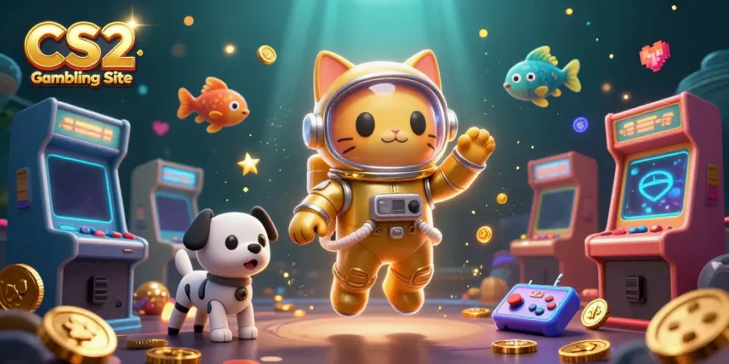 Experience vibrant gameplay with CS2 Gambling Site in this dynamic illustration featuring cosmic elements.