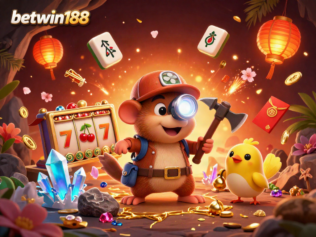 Experience thrilling moments with betwin188 as you join a treasure hunter in a dazzling casino scene.