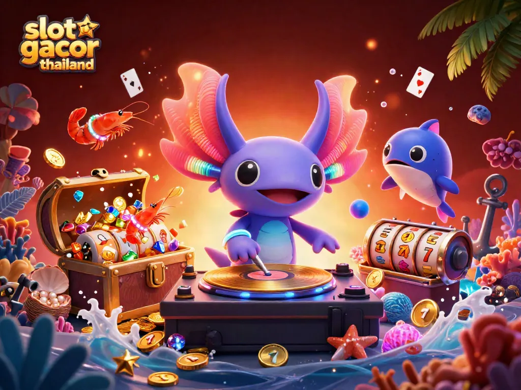 Engage with slot gacor thailand in an ultra-detailed underwater casino illustration featuring vibrant characters and dynamic gameplay.