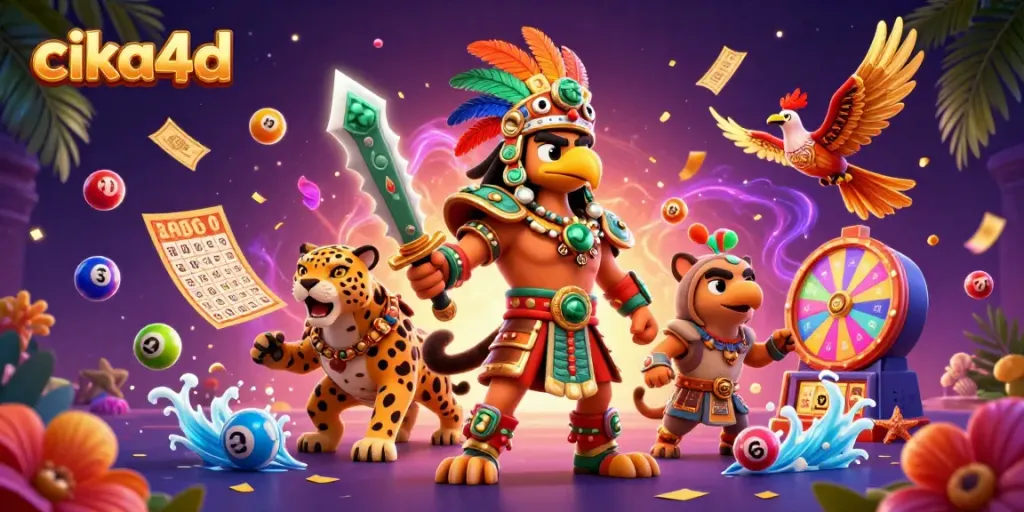 Engage with the thrilling world of cika4d through this vibrant 3D scene depicting dynamic gambling elements.