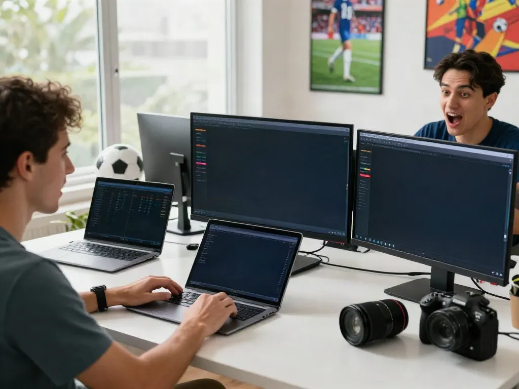 Soccer betting analysis with WWBOLA platform in a modern workspace.