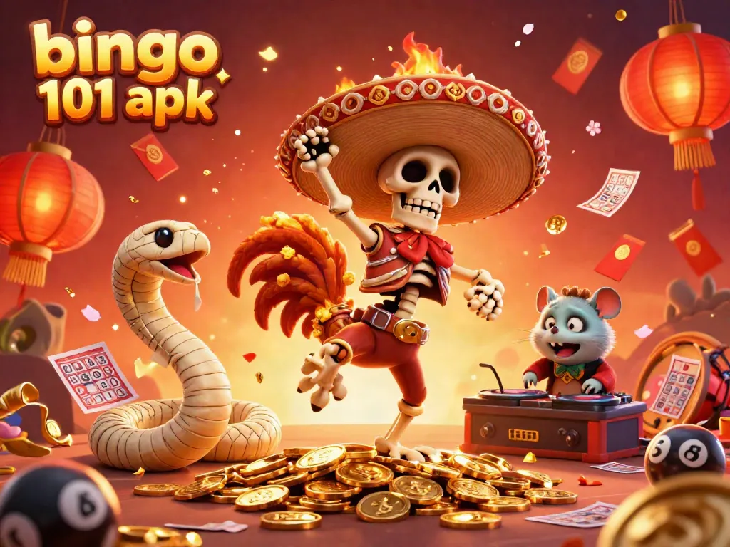Bingo 101 apk showcasing a lively victory dance with colorful elements, creating a vibrant gaming atmosphere.