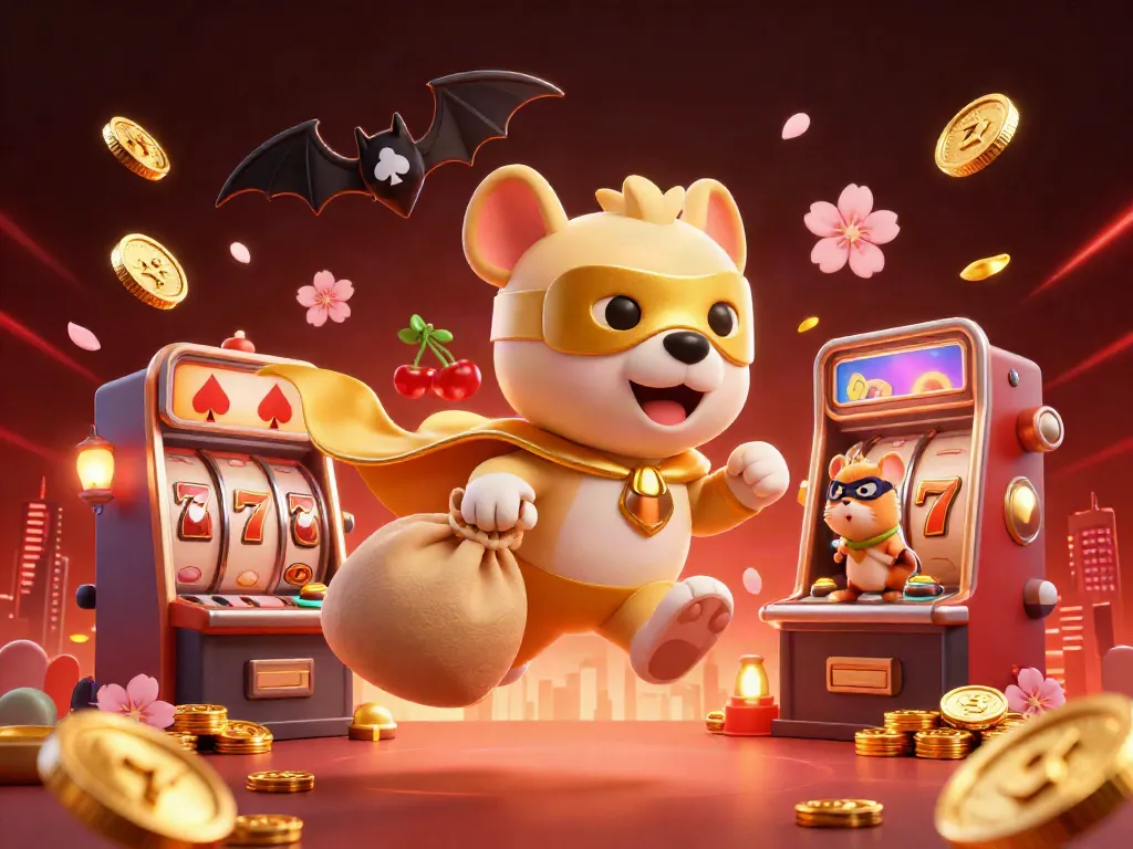 Win big with ManClub as the superhero dog and sidekick hamster fly over a lively casino scene.