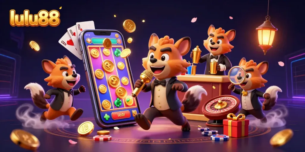 Experience the fun of lulu88 with hyenas in a vibrant casino club, blending laughter and games.
