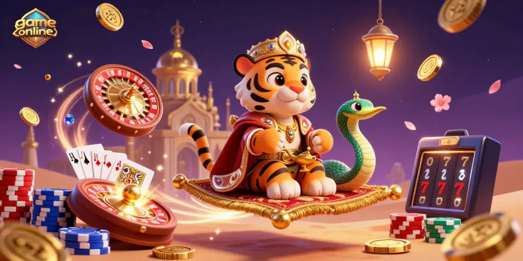 Experience winning excitement with engaging game online visuals featuring a tiger sultan and casino elements.