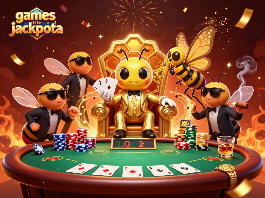 Experience games like jackpota with a lively casino scene featuring colorful poker chips and characters.