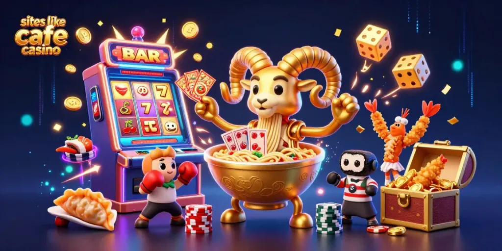 Experience the excitement of sites like cafe casino with vibrant casino-themed characters and elements.