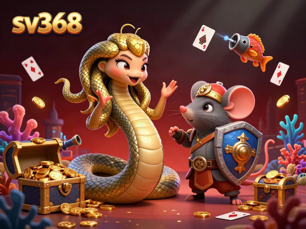 Engage with sv368's fantastic gambling adventure featuring Medusa and a warrior mouse amidst underwater treasures and playful casino elements.
