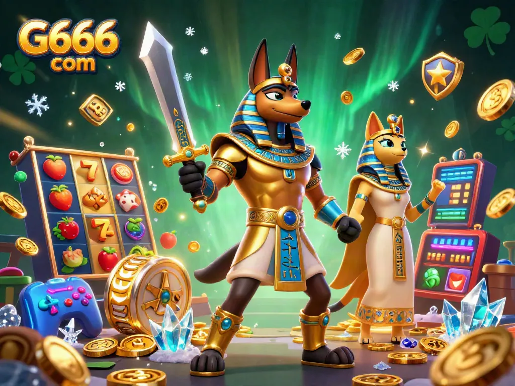 Experience exhilarating jackpots at G666 com with Anubis and Bastet in a vibrant casino scene.
