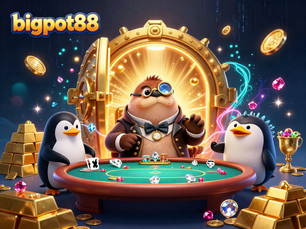 Menangkan permainan kartu di BIGPOT88 dengan jolly walrus dan pengedar pinguin.