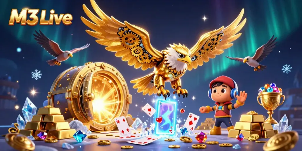 Experience thrilling wins with M3 Live as a golden eagle dives through holographic cards.