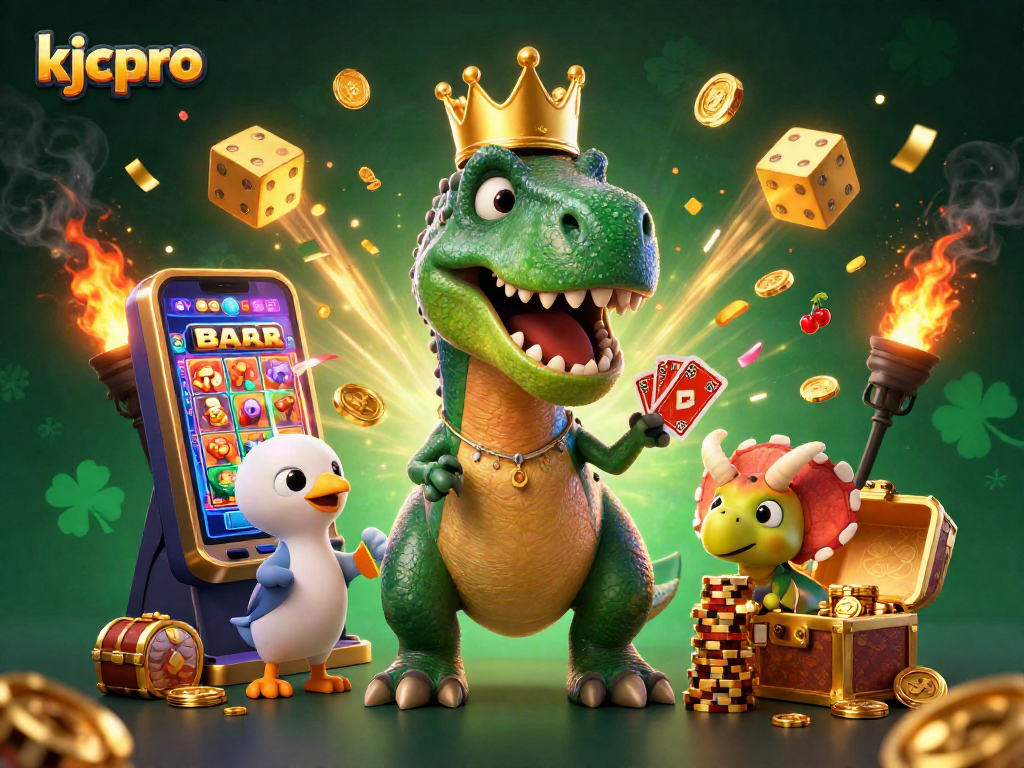 Join kjcpro's exciting casino adventure with playful dinosaurs amidst a jackpot frenzy!