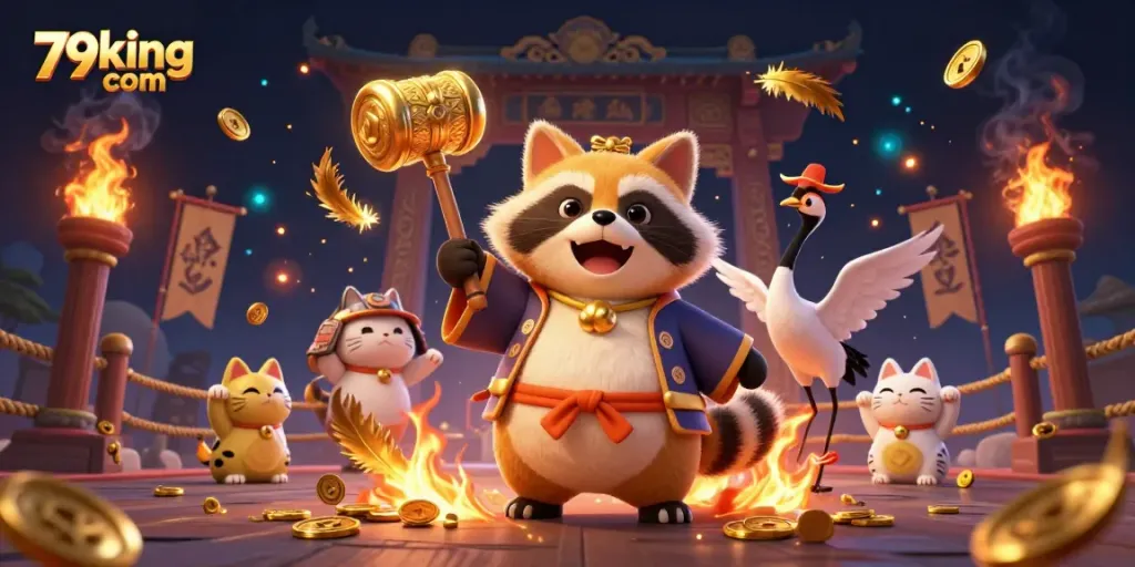 Experience thrilling gameplay with characters celebrating luck in a vibrant 79king com casino scene.