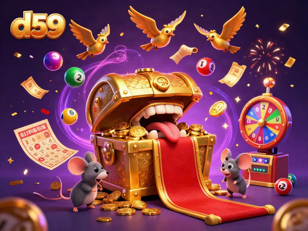 d59 invites players with a vibrant gaming scene full of colorful lottery balls and dynamic elements.