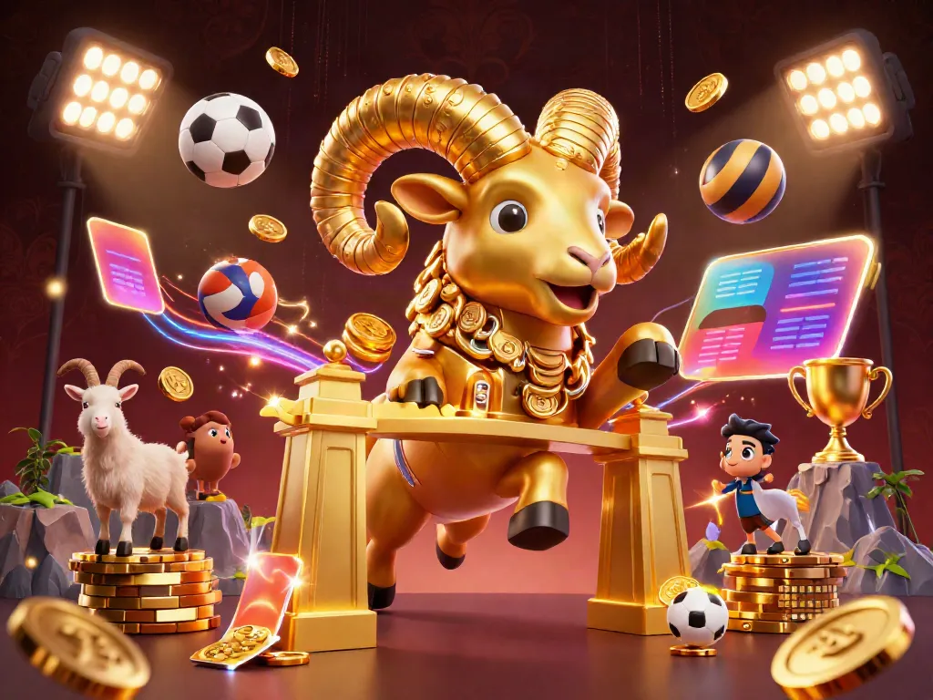 Experience the dynamic energy of 222BD with illustrated sports betting action featuring a golden ram.