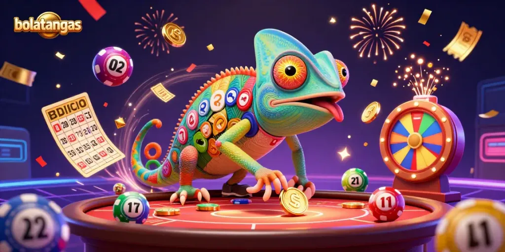 Experience thrilling bollatangkas gameplay with vibrant casino elements and a chameleon owner control.