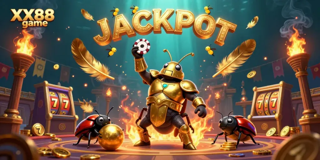 Experience the thrill of the XX88 game with a dynamic casino scene featuring vibrant characters and jackpot elements.