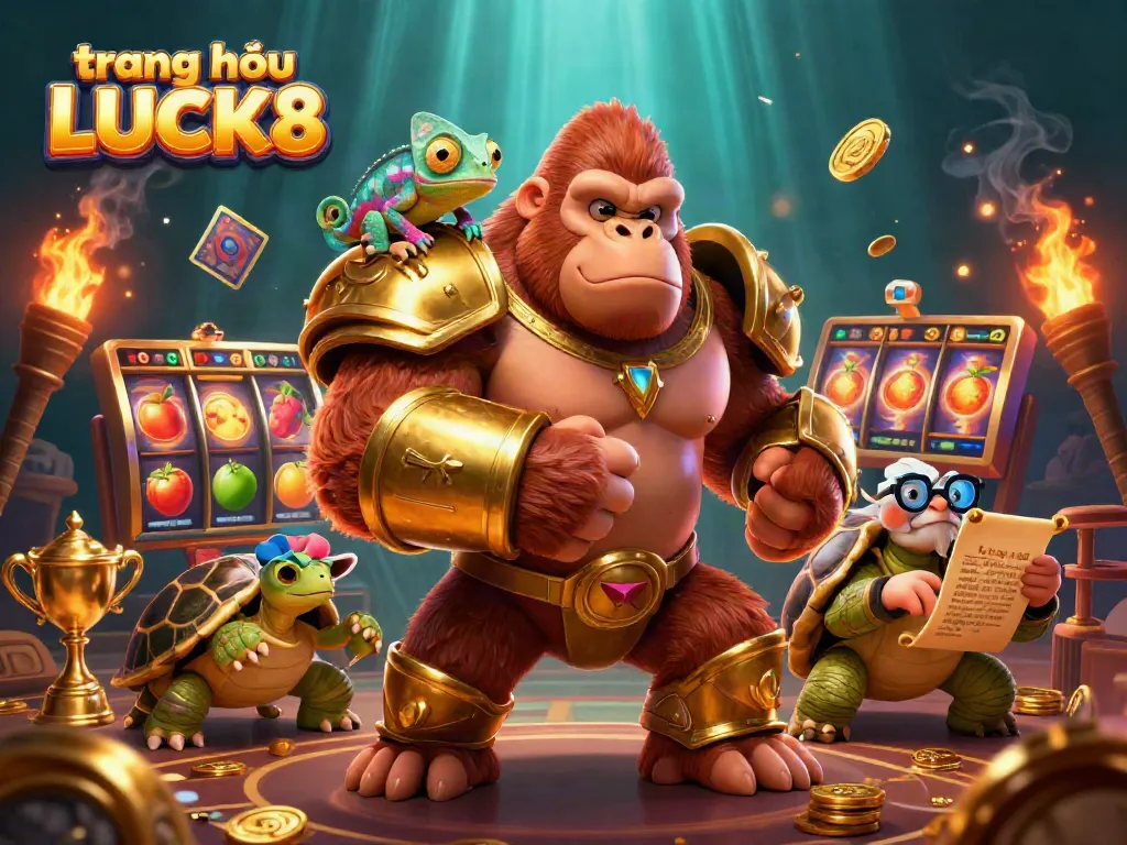 Engage with the thrilling world of trang chủ LUCK8, showcasing dynamic casino elements and colorful characters.
