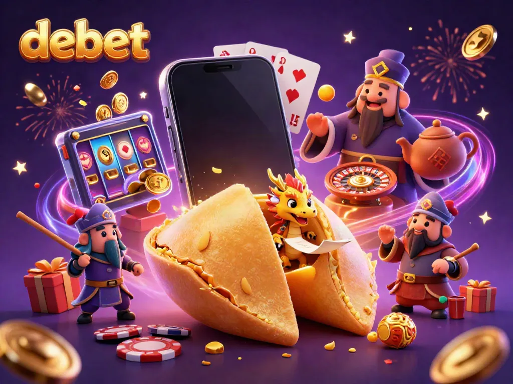 Experience thrilling gameplay with debet's exciting 3D casino scene featuring a fortune cookie and wise dragon.