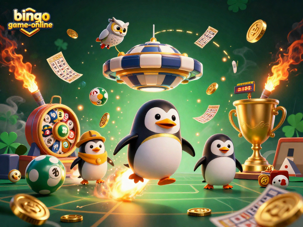 Play bingo-game-online with excitement as the golden penguin blasts toward jackpots in space.