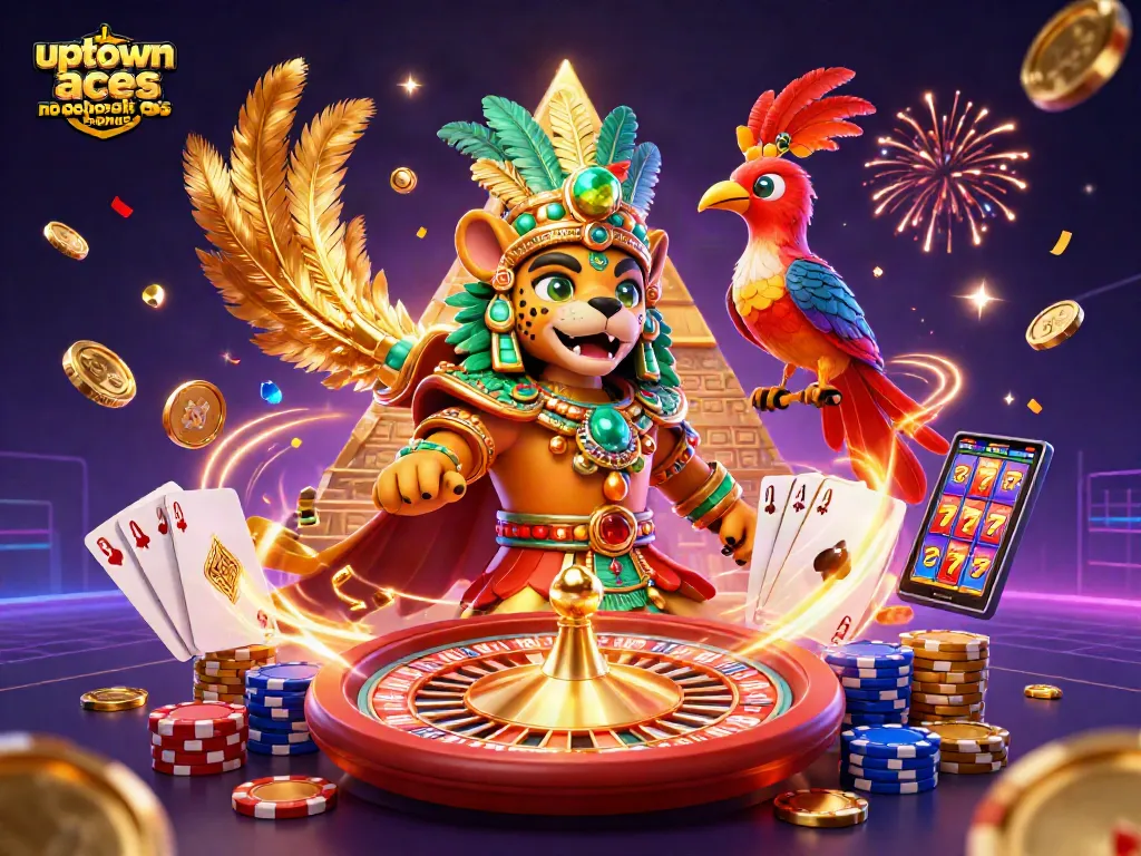Play big with uptown aces no deposit bonus, a vibrant casino scene showcasing jackpots and excitement.