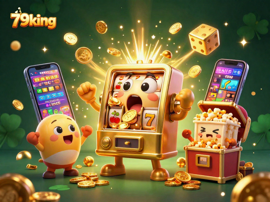 Experience thrilling winnings with 79king as golden coins spill from a joyful slot machine.