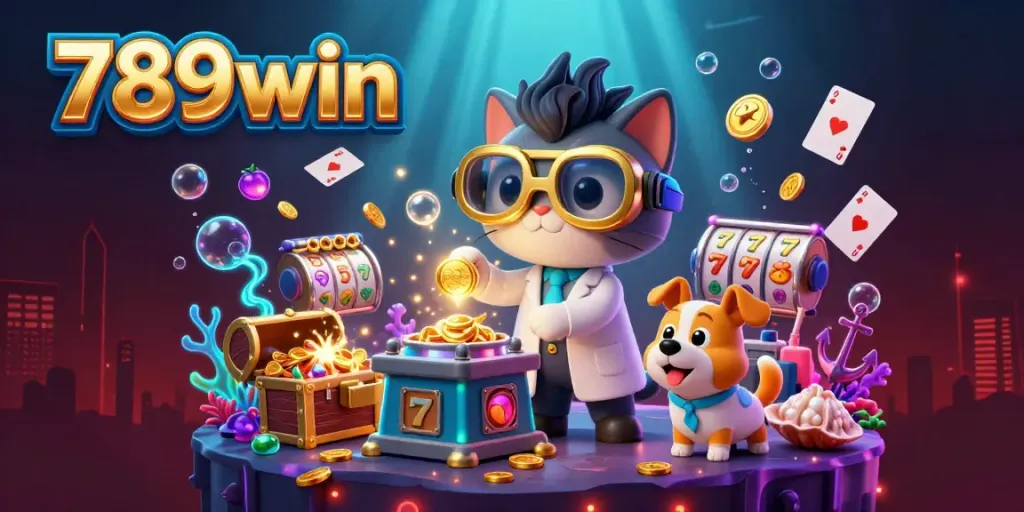 Spin and win at 789win with vibrant slots and playful characters in a thrilling casino-themed scene.