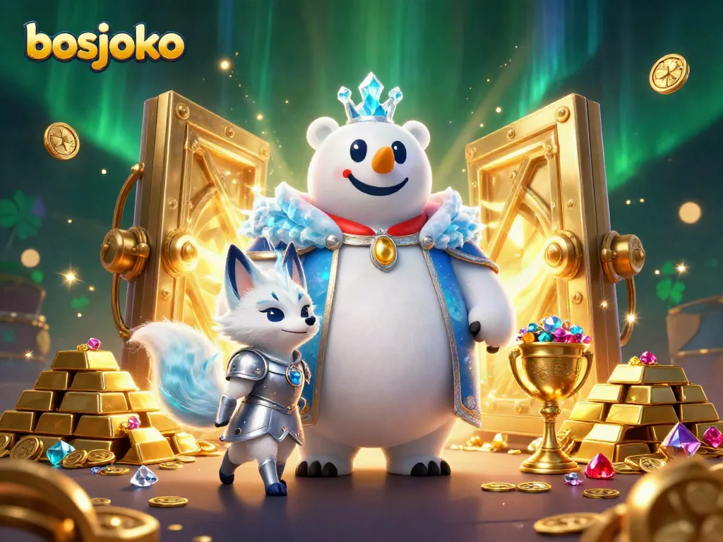 Experience thrilling gaming at bosjoko with an extravagant 3D digital illustration of royal characters and treasures.