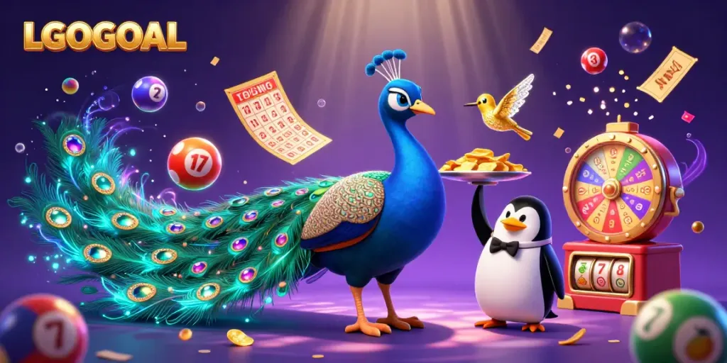 Experience LGOGOAL with a vibrant 3D illustration showcasing rich casino elements and characters.