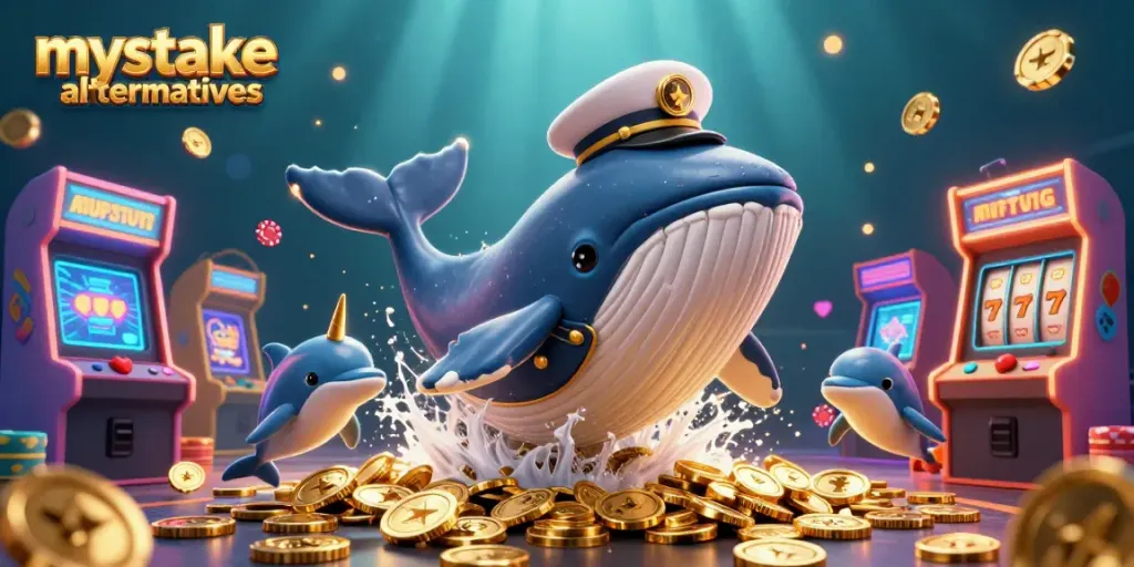 Experience the thrill of gambling with the vibrant mystake alternatives, featuring dynamic characters in a rich casino scene.