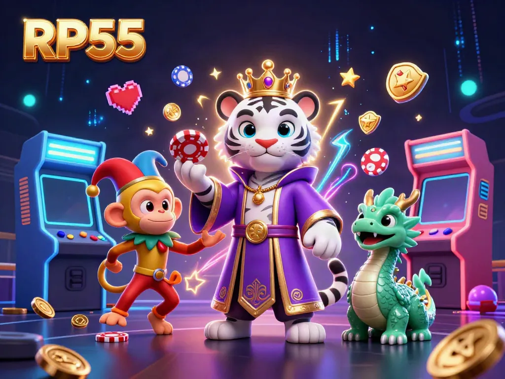 Experience the excitement of the casino with RP55 as a lively cartoon scene featuring engaging game elements.