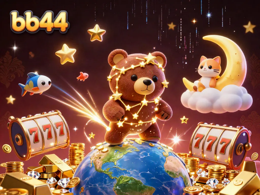 Engage in thrilling jackpot adventures with bb44's vibrant 3D casino illustration.