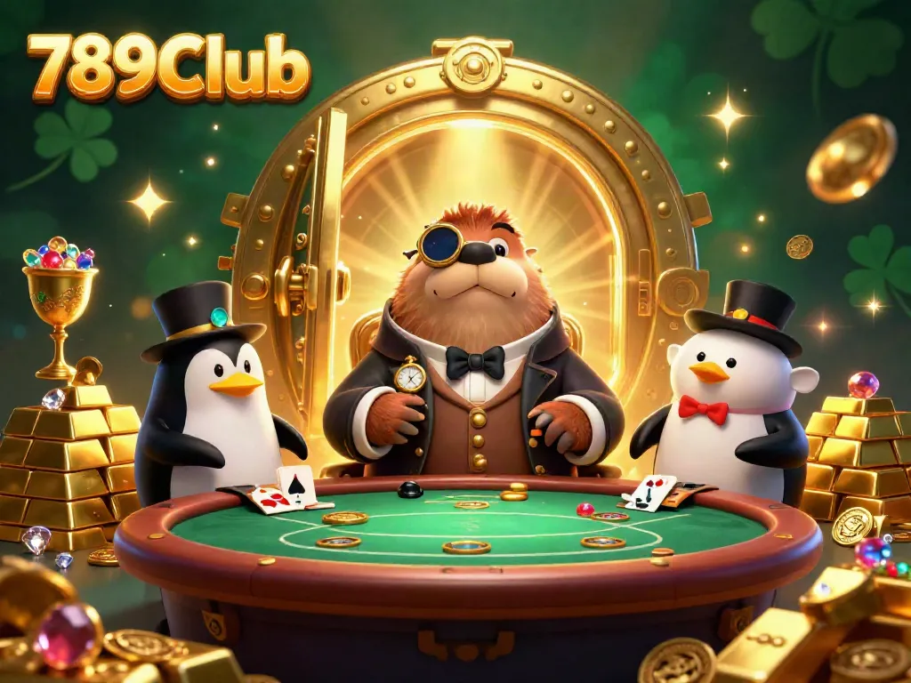 Experience the vibrant aura of 789Club where a walrus plays poker in an underwater casino, surrounded by treasure.