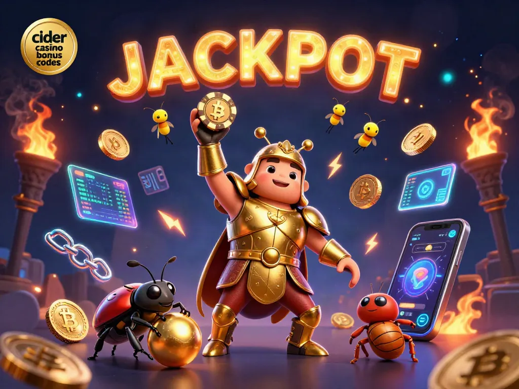 Spin the reels with cider casino bonus codes while cartoon beetles celebrate a jackpot victory.