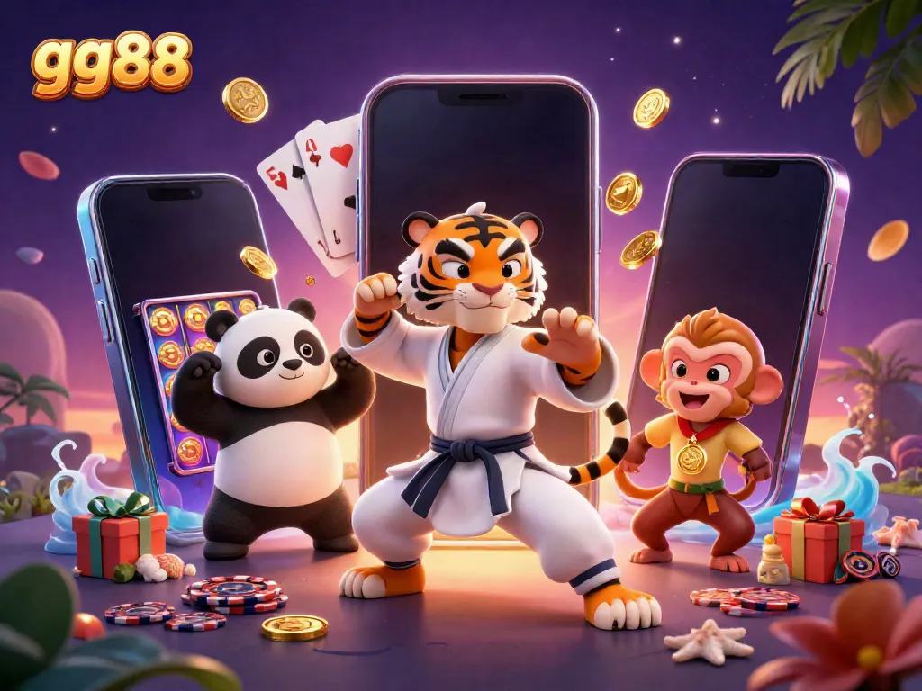 Experience immersive play with gg88 in a vibrant casino-themed 3D illustration full of action and excitement.