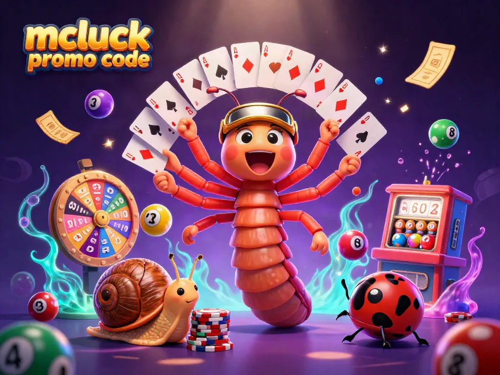 Engage with the thrilling mcluck promo code artwork showcasing casino excitement with vibrant characters.