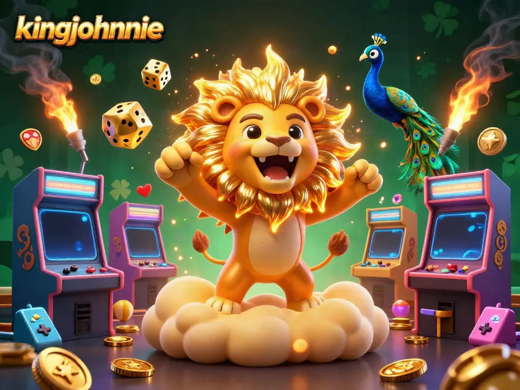Engage in thrilling casino action with kingjohnnie's vibrant 3D gaming illustration, showcasing exciting game elements.