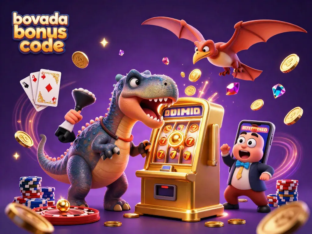 Catch flying coins with a Bovada bonus code in this vibrant casino illustration.