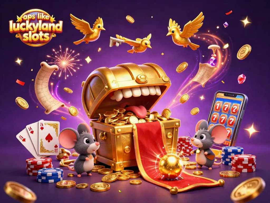 Engage in thrilling gameplay with apps like luckyland slots featuring treasure chests, coins, and jackpot symbols.