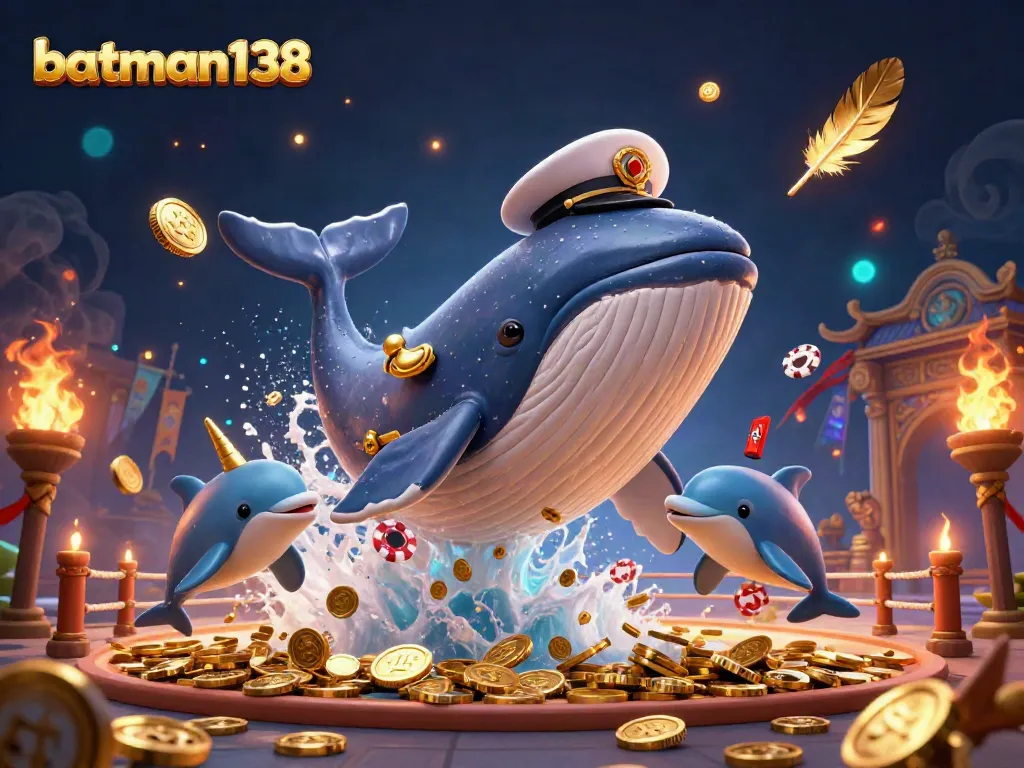 Engage in thrilling gameplay at batman138 with vibrant 3D casino elements featuring a whale and dolphins.
