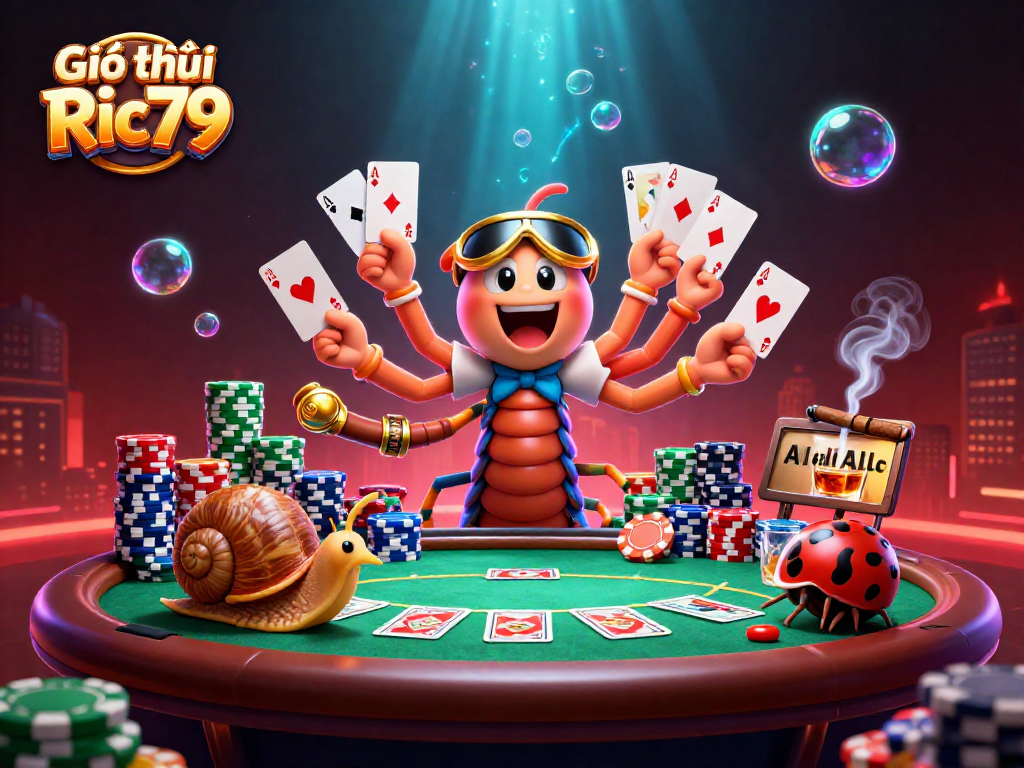 Engage with Giới thiệu Ric79: vibrant casino scene featuring a millipede dealer and colorful poker elements.