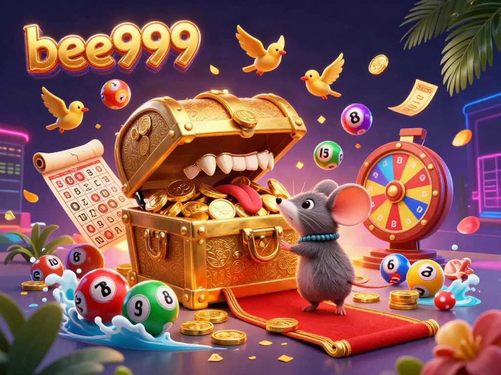 Engage with bee999 in a vibrant casino adventure featuring treasure chests and dynamic lottery elements.