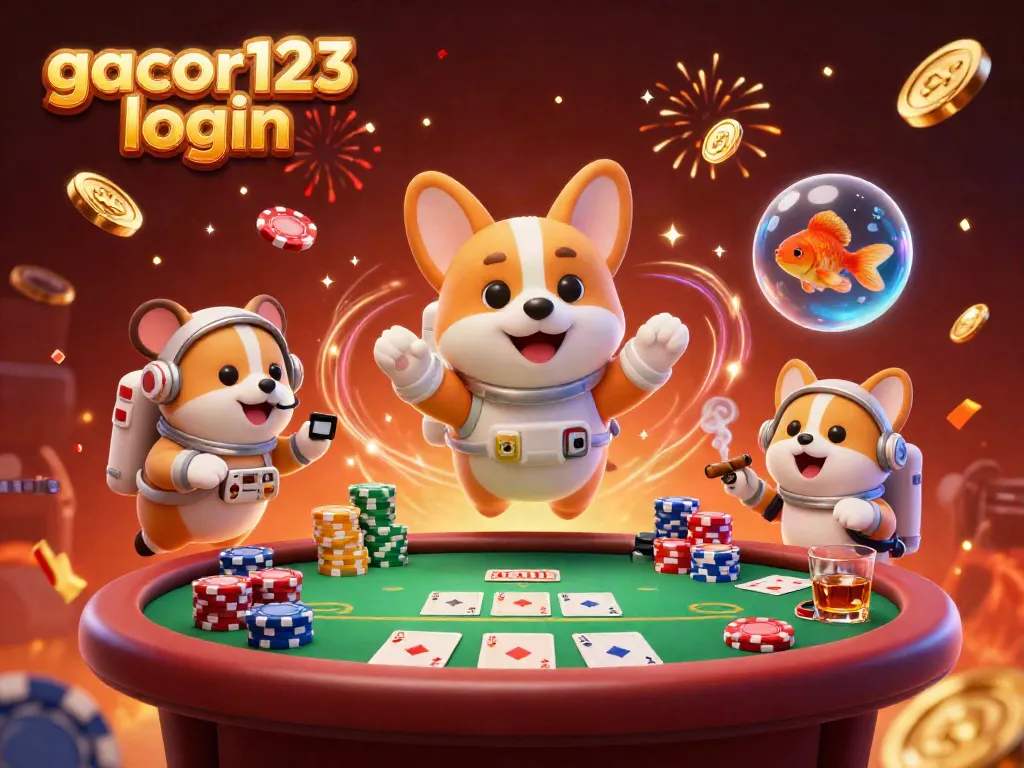 Enjoy a dynamic scene with gacor123 login amidst floating poker chips and vibrant casino action.