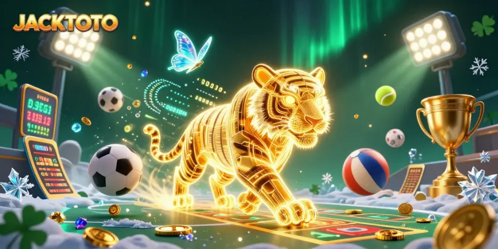 Experience the thrill of JACKTOTO with a vibrant casino scene showcasing energetic gaming elements and a golden tiger.