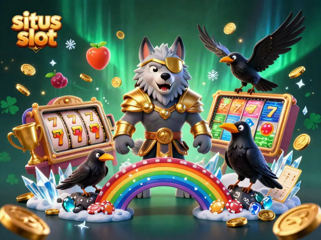 Memenangkan jackpot di situs slot dengan Odin dan dua burung gagak dalam ilustrasi 3D menarik.